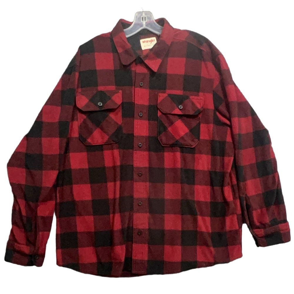 Wrangler Authentics Men's XL Red Plaid Flannel Shirt Long Sleeve Button Pocket